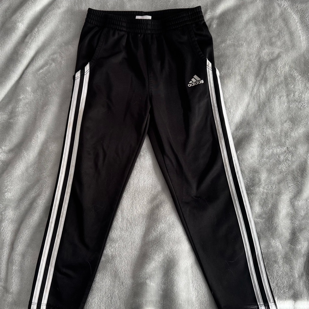 Adidas Kids Black Joggers with White Stripes